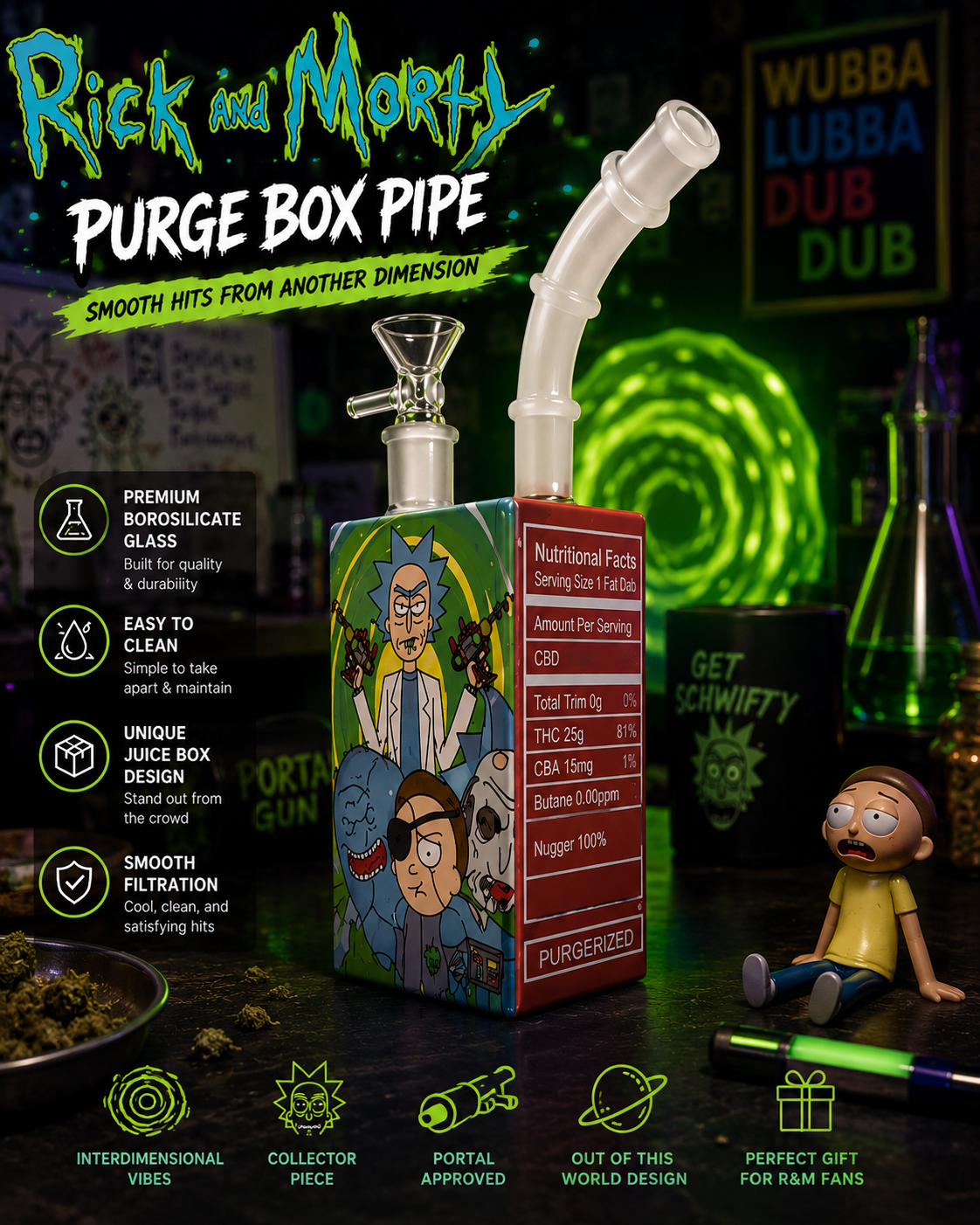 Rick and Morty Purge Juice Box Pipe