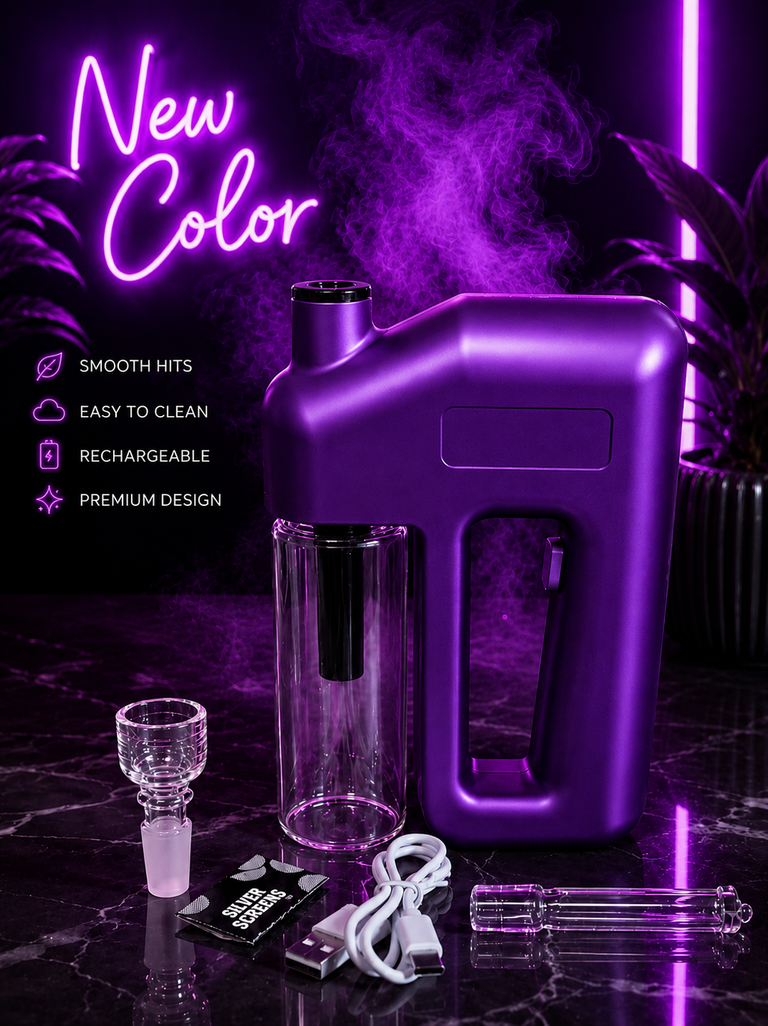 Rechargeable Electric Power Bubbler (Portable Water Pipe w/ Hose)
