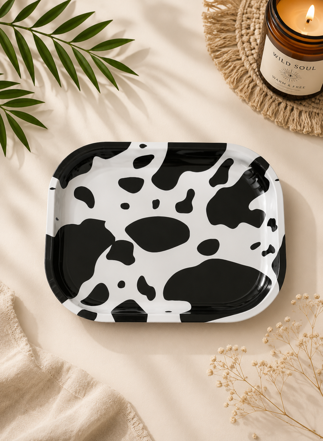 Cow Print Rolling Tray
