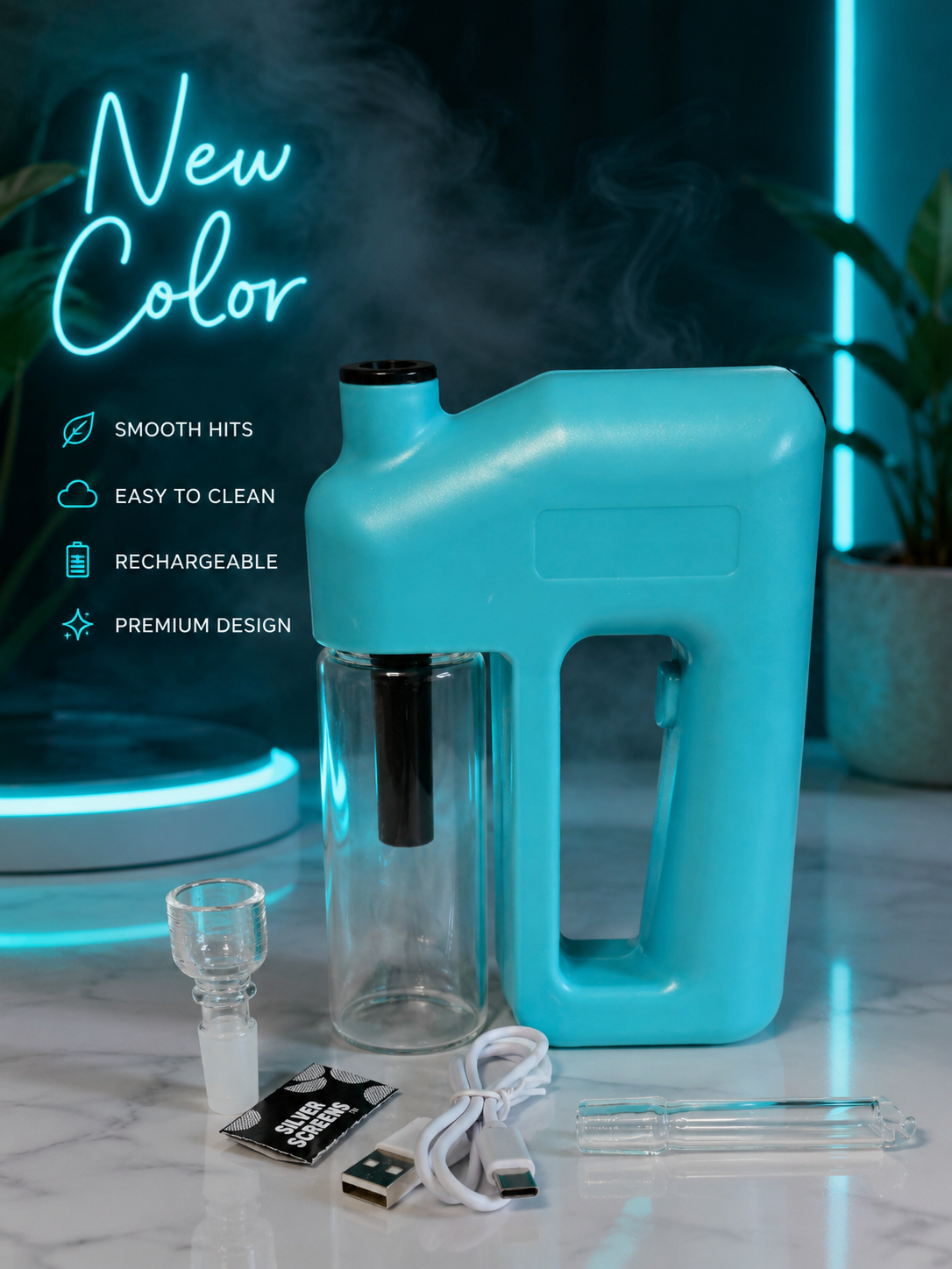 Rechargeable Electric Power Bubbler (Portable Water Pipe w/ Hose)