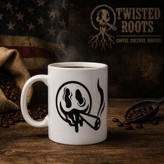 Trippy Smoking Smiley Face Coffee Mug