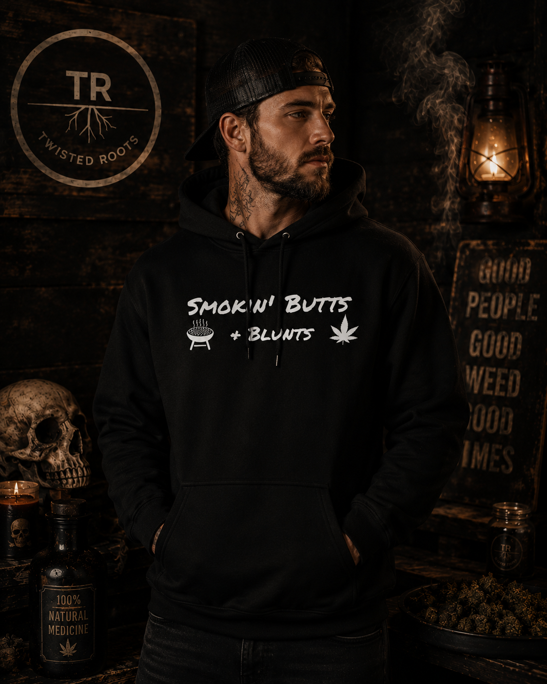 Smokin' Butts & Blunts Graphic Hoodie | Twisted Roots Streetwear