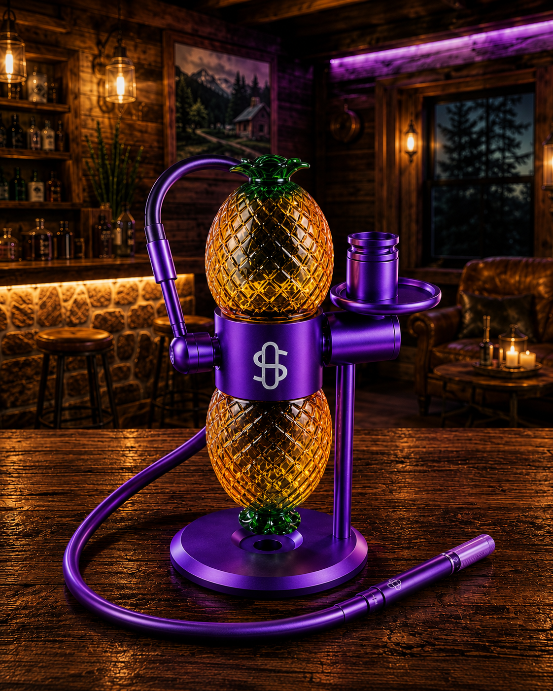 Purple Stündenglass Pineapple Hookah Complete Set with Everything + CarryingCase - Cookies Edition