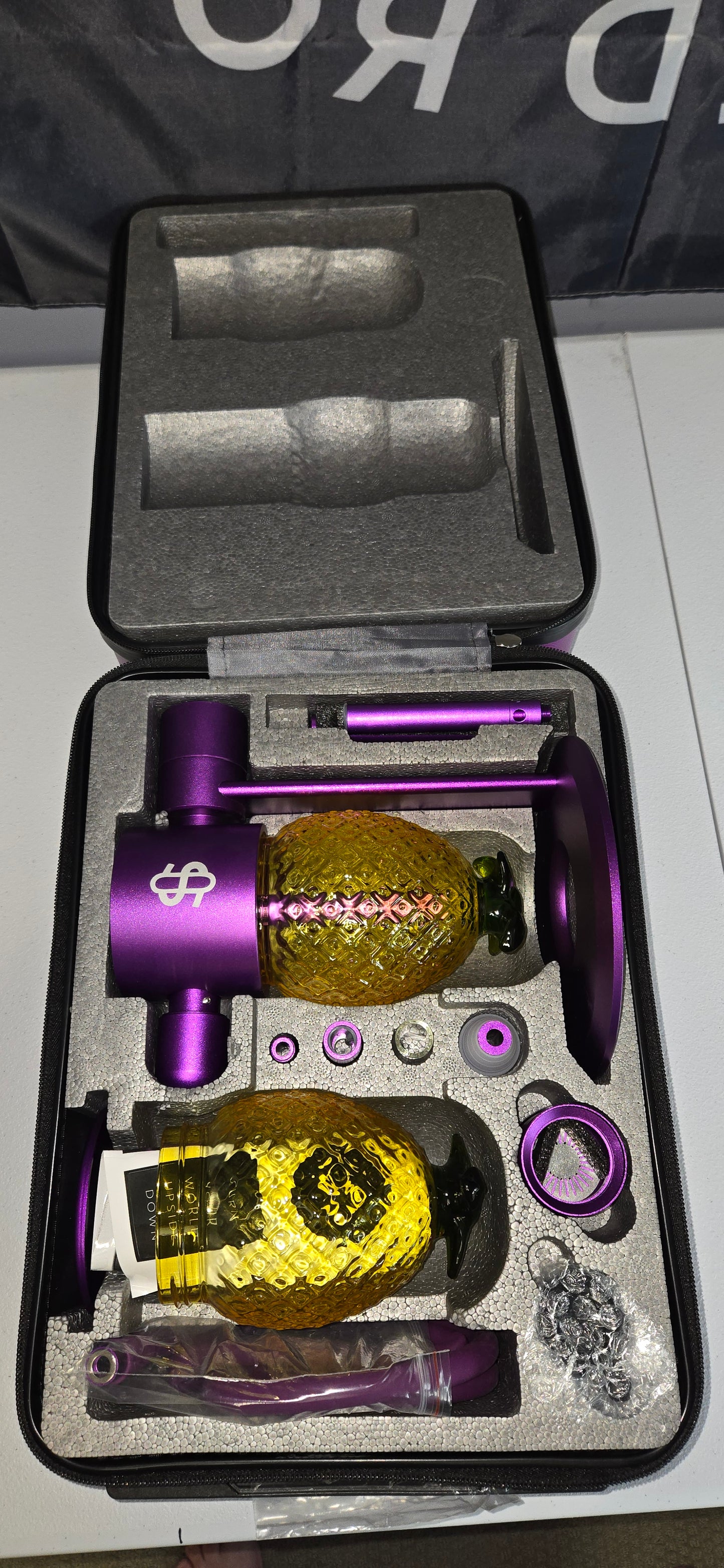 Purple Stündenglass Pineapple Hookah Complete Set with Everything + CarryingCase - Cookies Edition