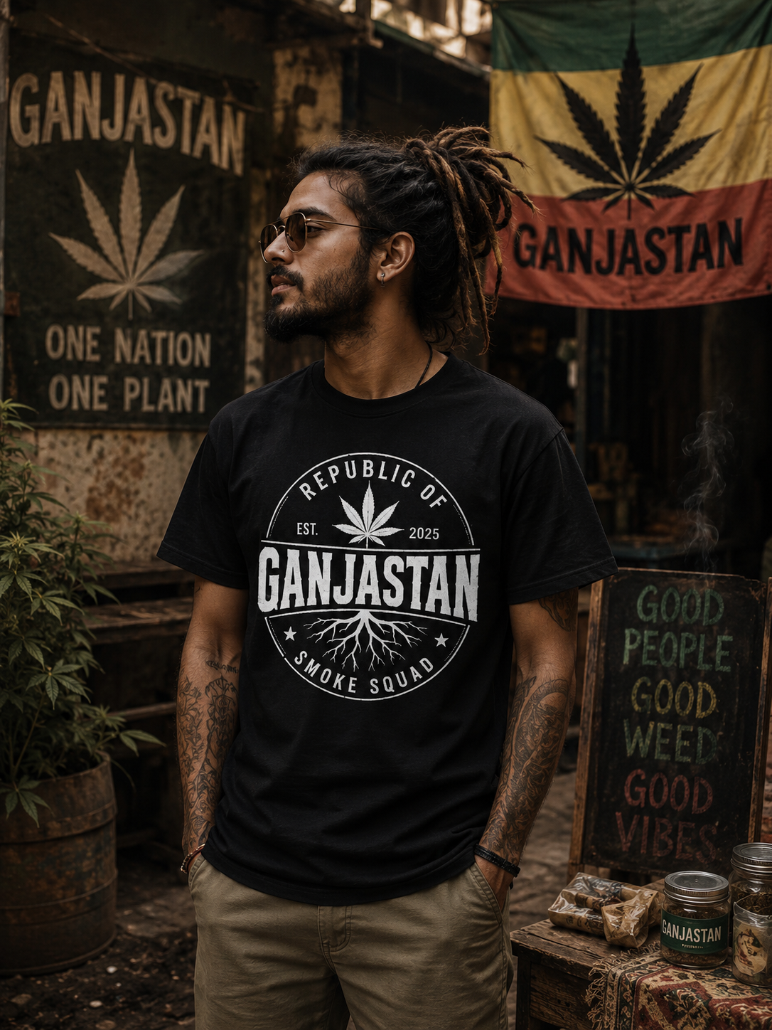 Republic of Ganjastan Smoke Squad Tee – Black